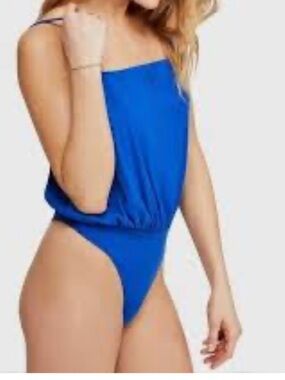 Free People Primary Blue Ribbed Tank Bodysuit. Small. NWT